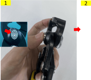 1. Push in the knob at rear of the tool