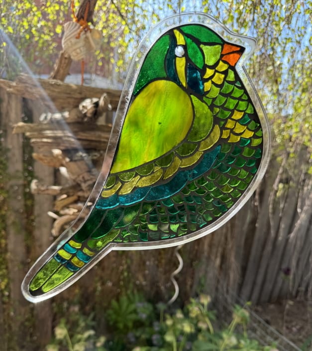 Ali Howson - Green Birdie on Acrylic